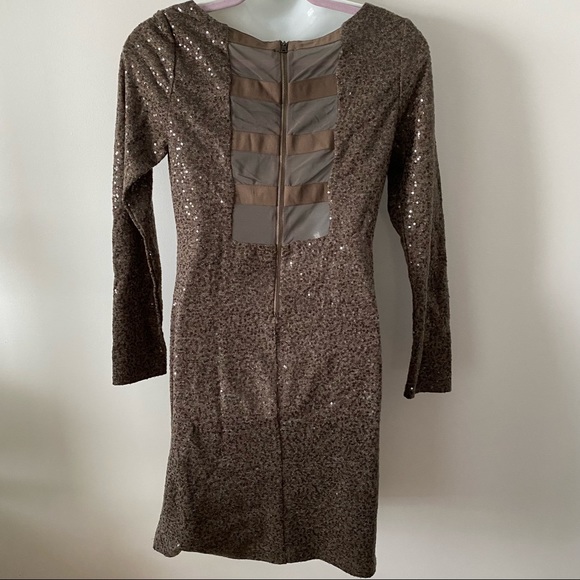 Alice and Olivia Chocolate Sequin Mesh Back Cocktail Dress - Picture 7 of 10